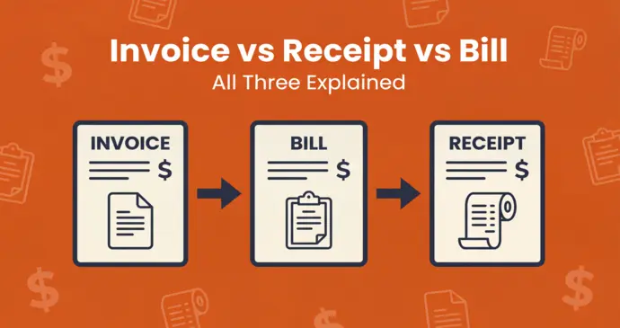 Invoice vs Receipt vs Bill — all three financial documents explained and compared